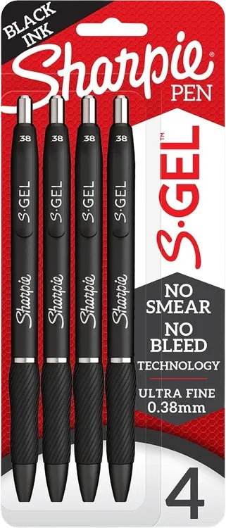 Sharpie S-Gel, Gel Pens, Black, 4 Count